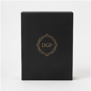 Bespoke Black Magnetic Box with custom gold foil logo