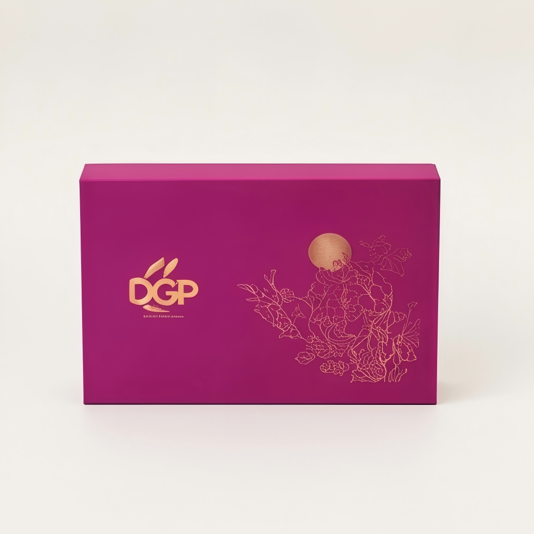 Boîte magnétique rouge sur mesure s'ouvrant sur un emballage personnalisé pour gâteaux de lune avec insert doré