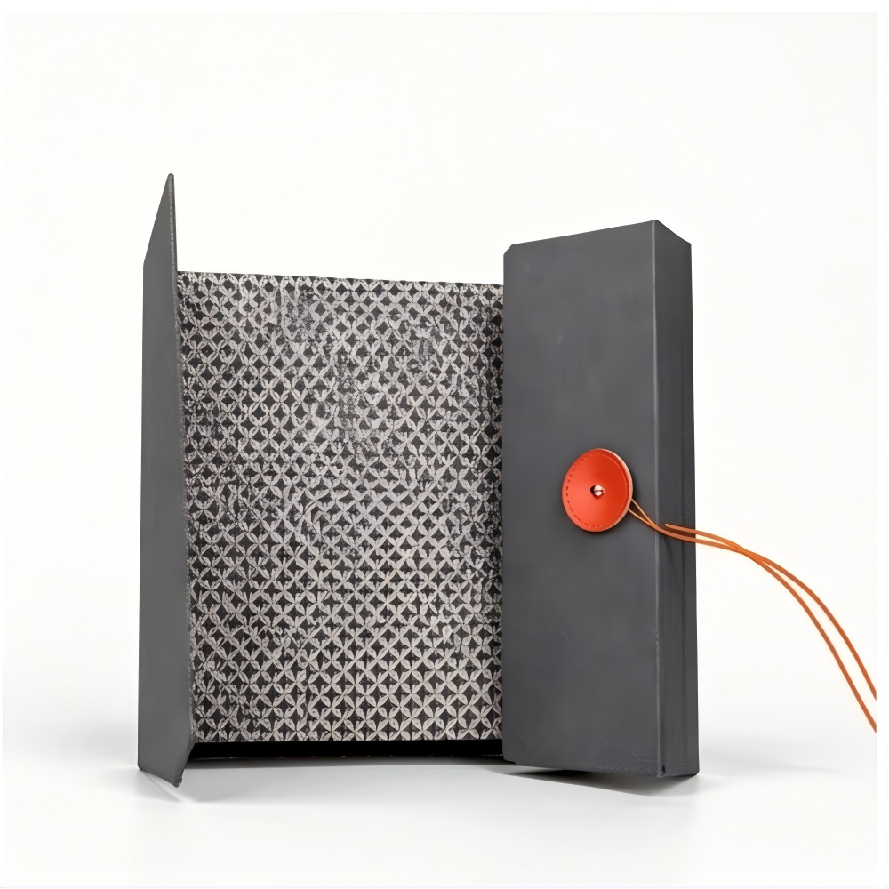 Custom Button and String Packaging Box with orange leather tie