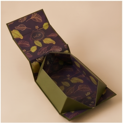 Bespoke Botanical Folding Box with custom gold foil logo
