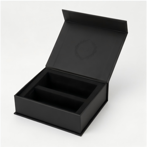 Bespoke Black Magnetic Box with custom gold foil logo