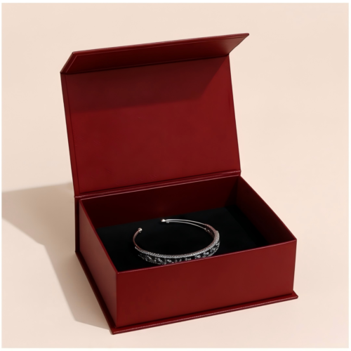 Bespoke Red Magnetic Box with matching luxury gift bag and pouch wholesale