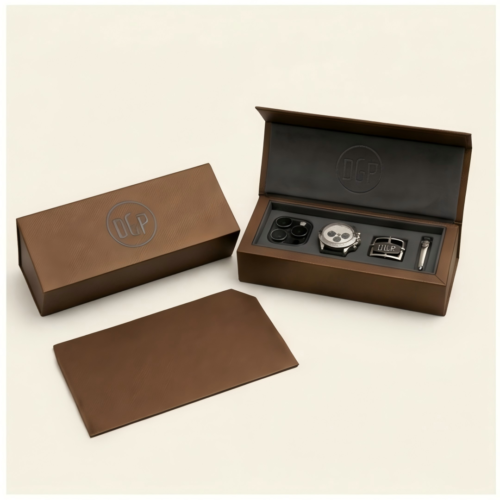 Custom Men Gift Set Box open with watch and belt buckle