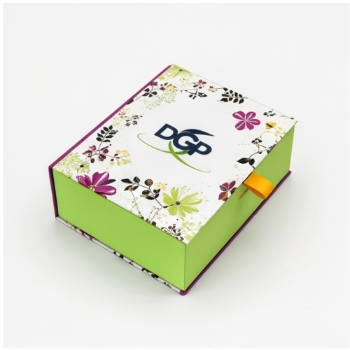 Custom Floral Gift Box open with custom shape black foam wine insert
