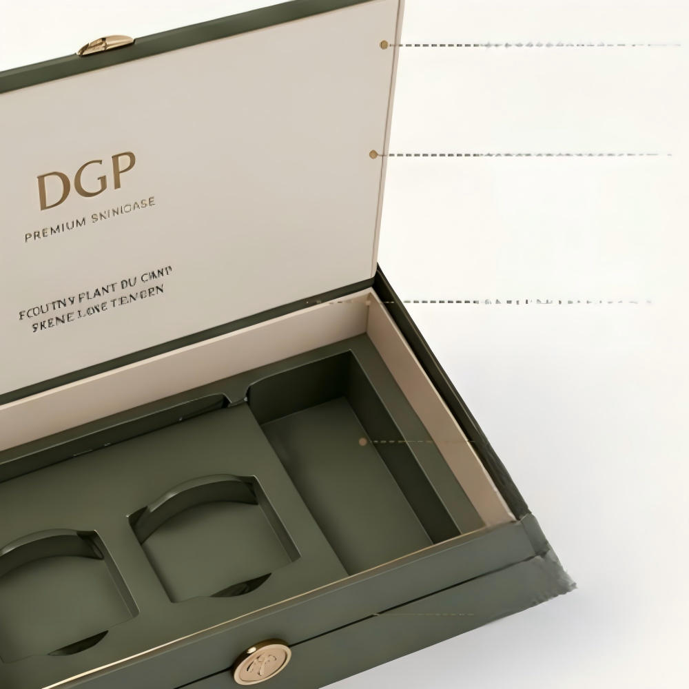 Custom Luxury Skincare Gift Box with decorative gold metal buckle