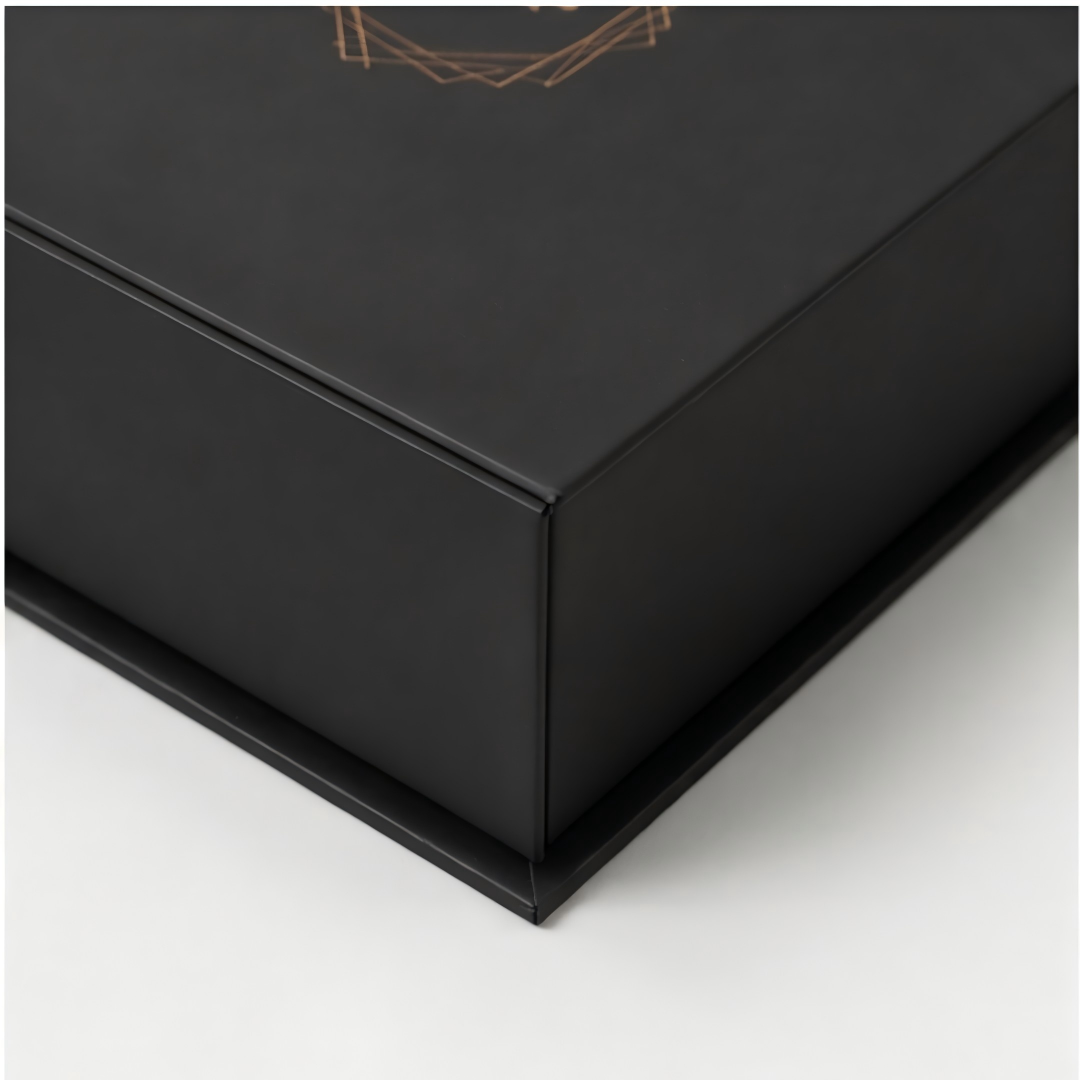 Bespoke Black Magnetic Box with custom gold foil logo