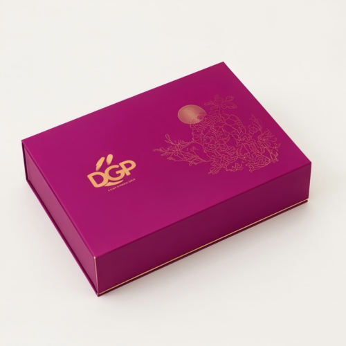 Custom Red Magnetic Box open with customized gold insert mooncake packaging