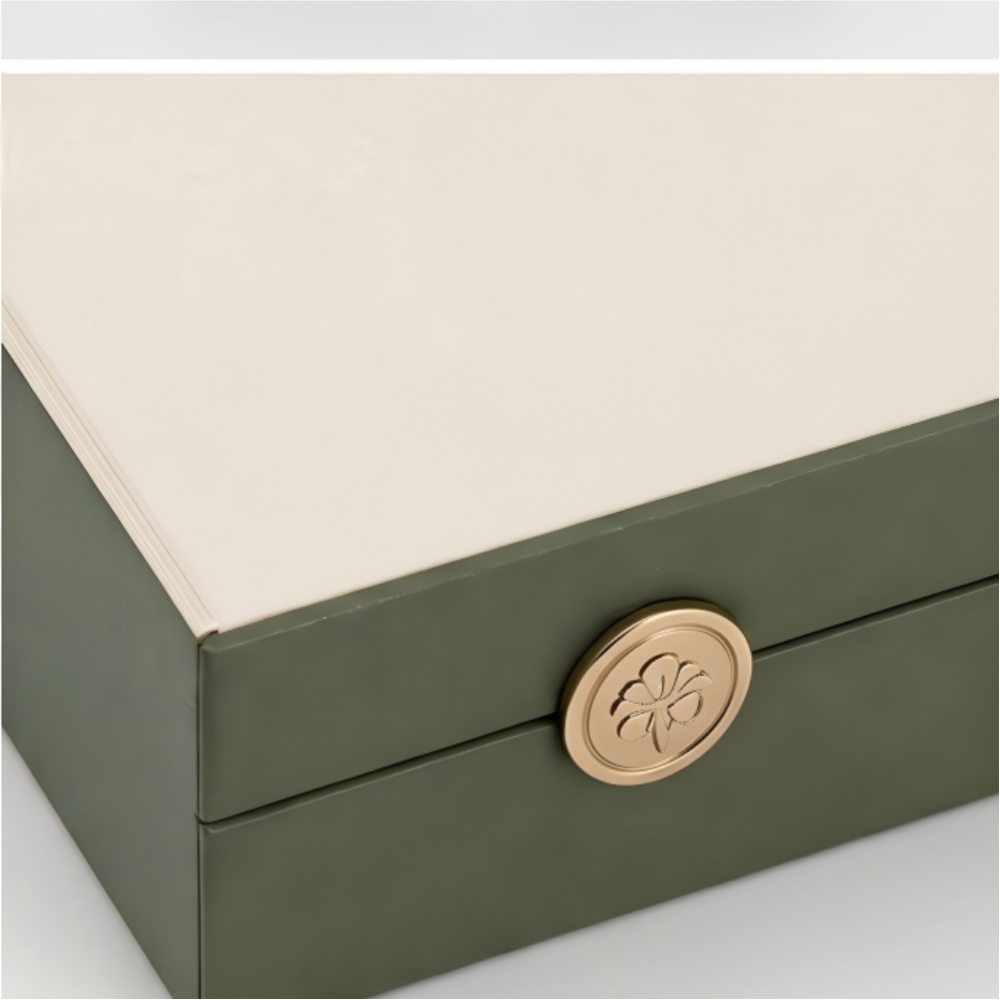 Custom Luxury Skincare Gift Box with decorative gold metal buckle