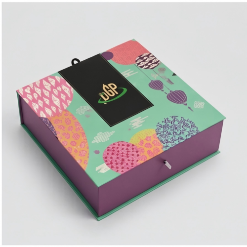 Custom Art Print Magnetic Box open with custom shaped black foam bottle insert