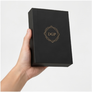 Bespoke Black Magnetic Box with custom gold foil logo