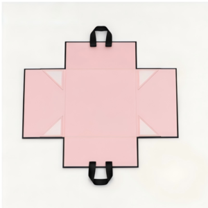 Custom Pink Foldable Handheld Gift Box with black ribbon